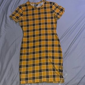Yellow Plaid Midi Dress
